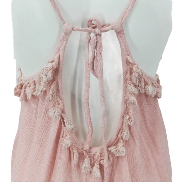 Francescas Swim Fringe Boho Coverup Size L Pink Tassle Sheer Tie Back Festival - Picture 6 of 12